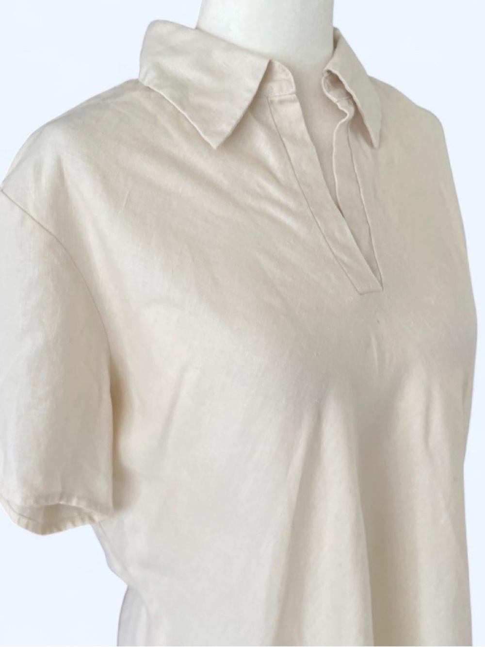 Splash Woman Cream 100% Linen Short Sleeve Collared Polo Tunic Top 18